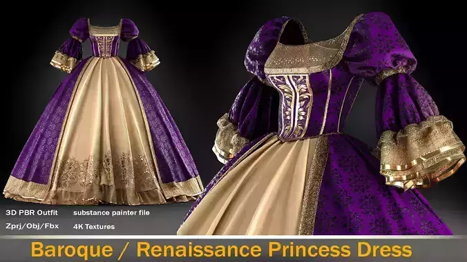 Baroque  Renaissance Princess Gown With 4K Textures