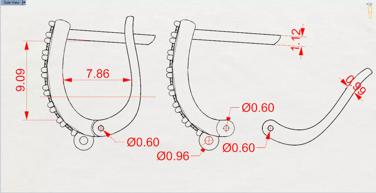 Earring Fittings - White Gold Lever-Back Clasp Diamonds gl0021 3D print model_26