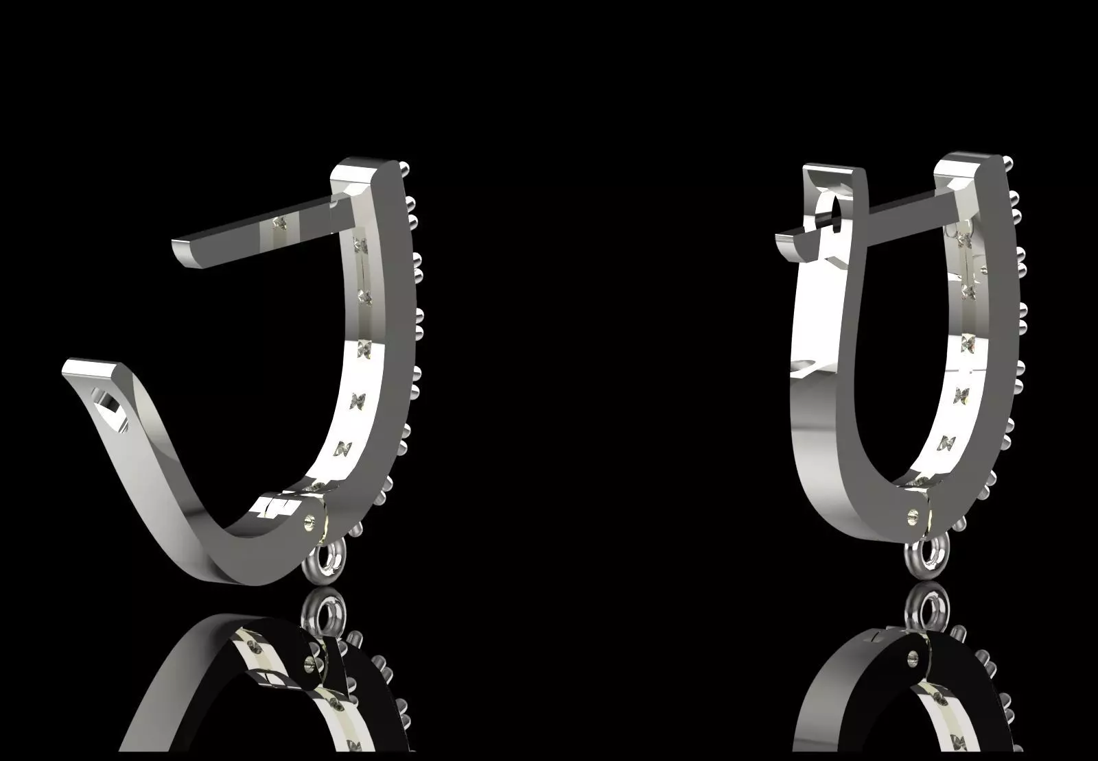 Earring Fittings - White Gold Lever-Back Clasp Diamonds gl0021 3D print model_4