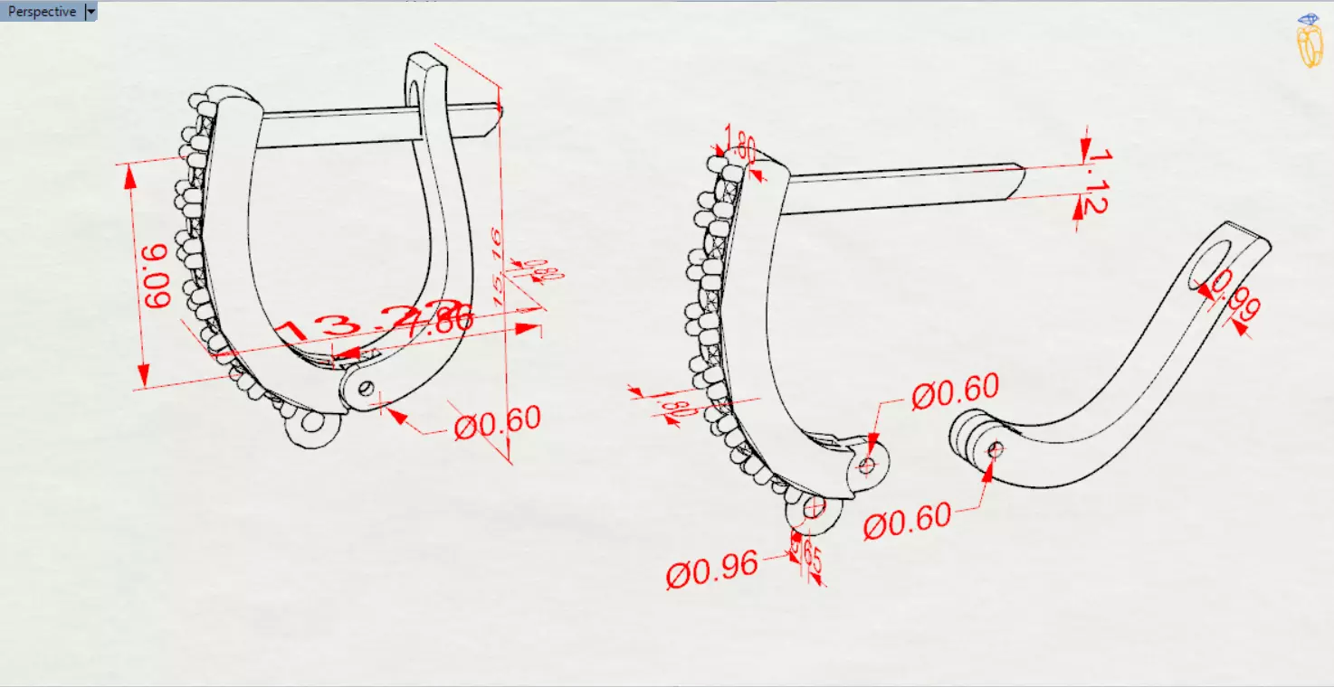 Earring Fittings - White Gold Lever-Back Clasp Diamonds gl0021 3D print model_23