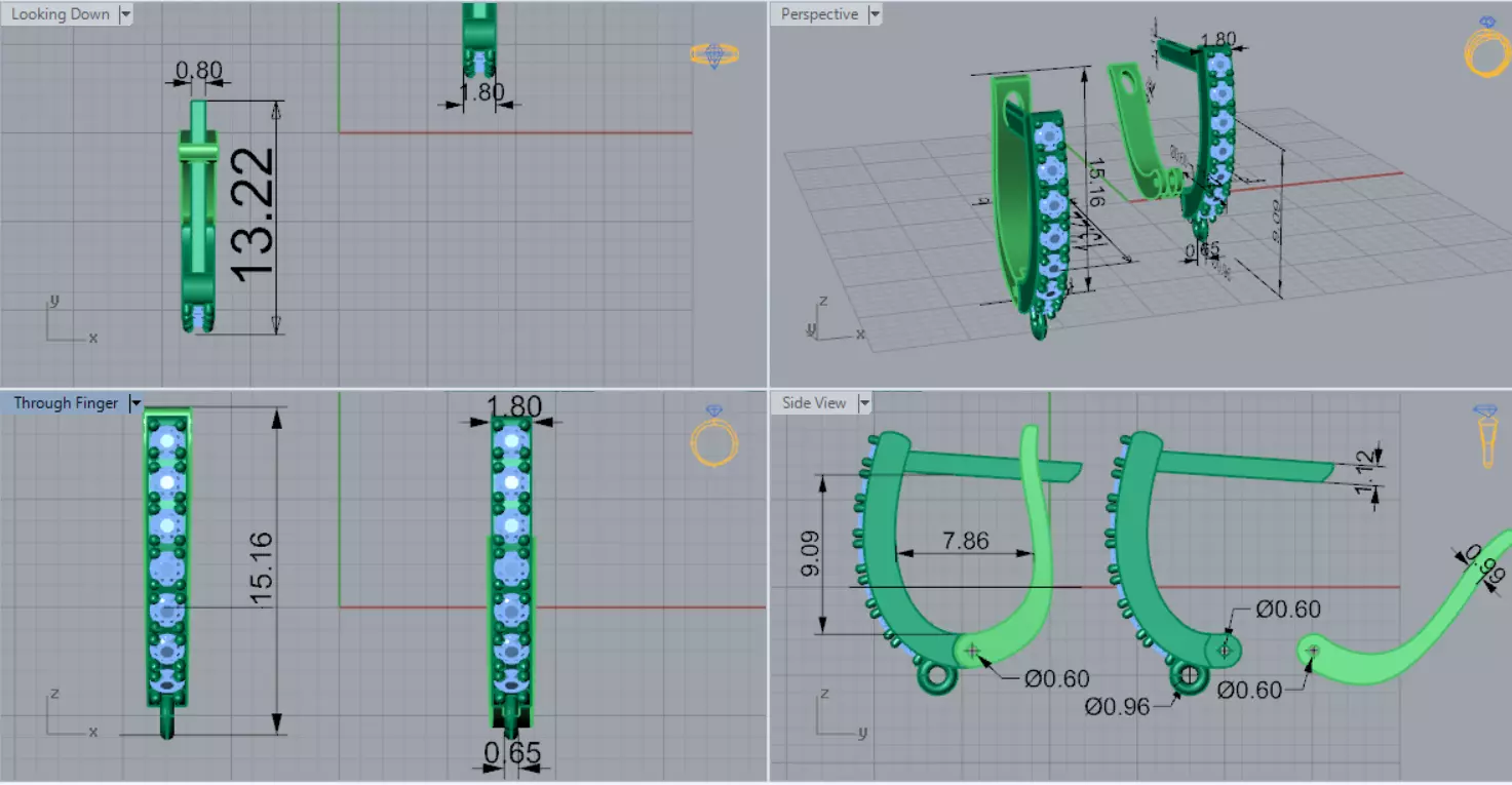 Earring Fittings - White Gold Lever-Back Clasp Diamonds gl0021 3D print model_8
