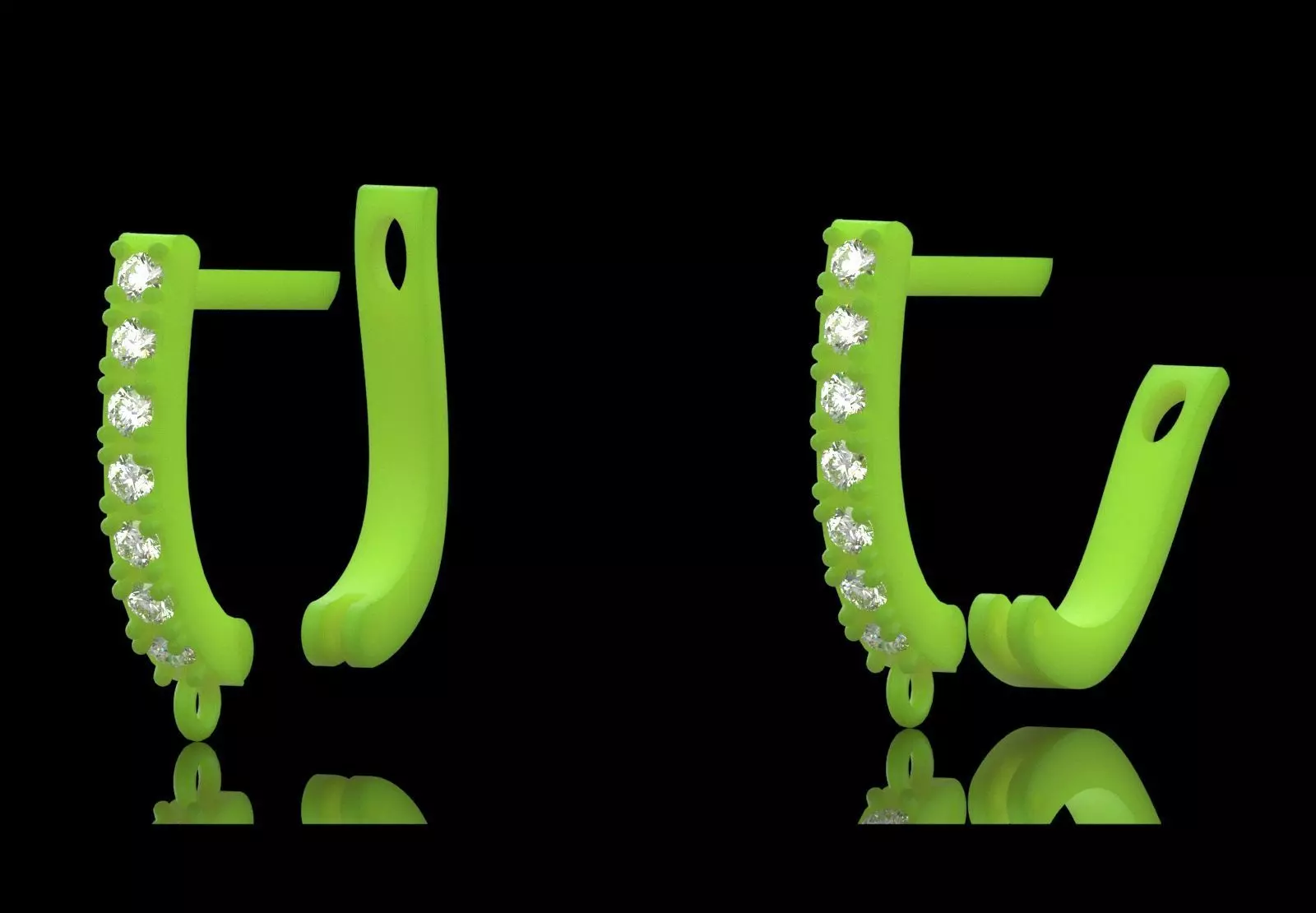 Earring Fittings - White Gold Lever-Back Clasp Diamonds gl0021 3D print model_29