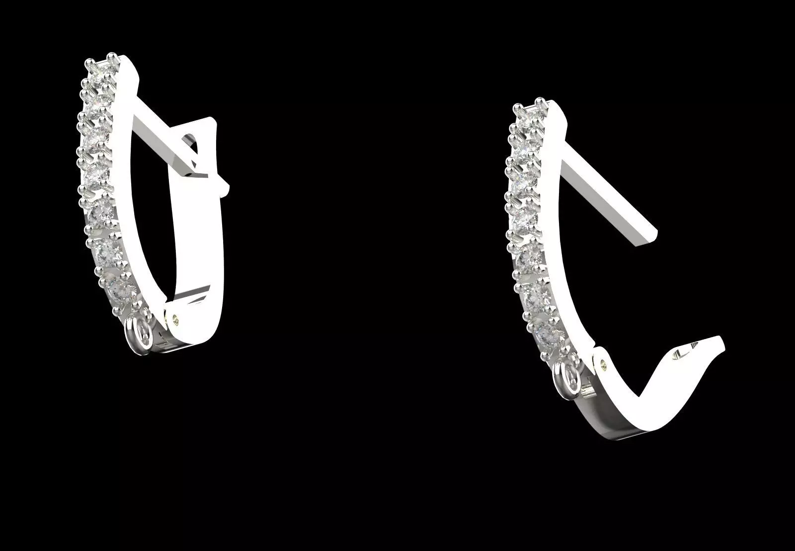 Earring Fittings - White Gold Lever-Back Clasp Diamonds gl0021 3D print model_15