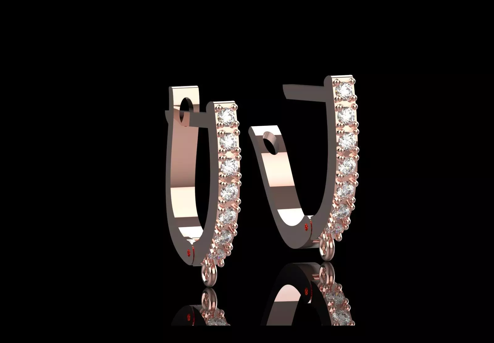 Earring Fittings - White Gold Lever-Back Clasp Diamonds gl0021 3D print model_17