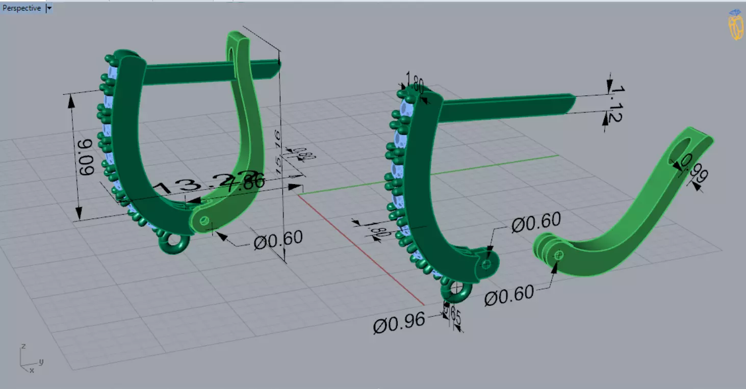 Earring Fittings - White Gold Lever-Back Clasp Diamonds gl0021 3D print model_11