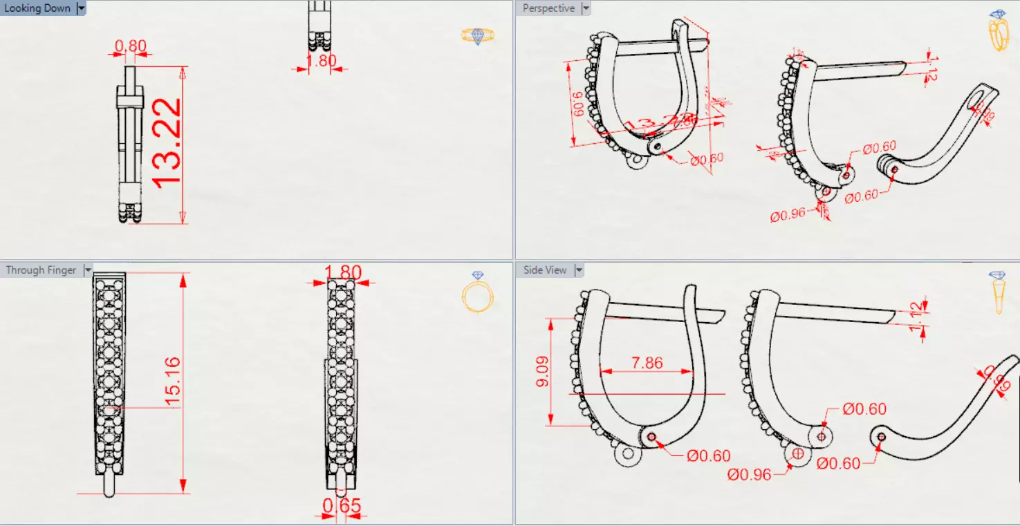 Earring Fittings - White Gold Lever-Back Clasp Diamonds gl0021 3D print model_22
