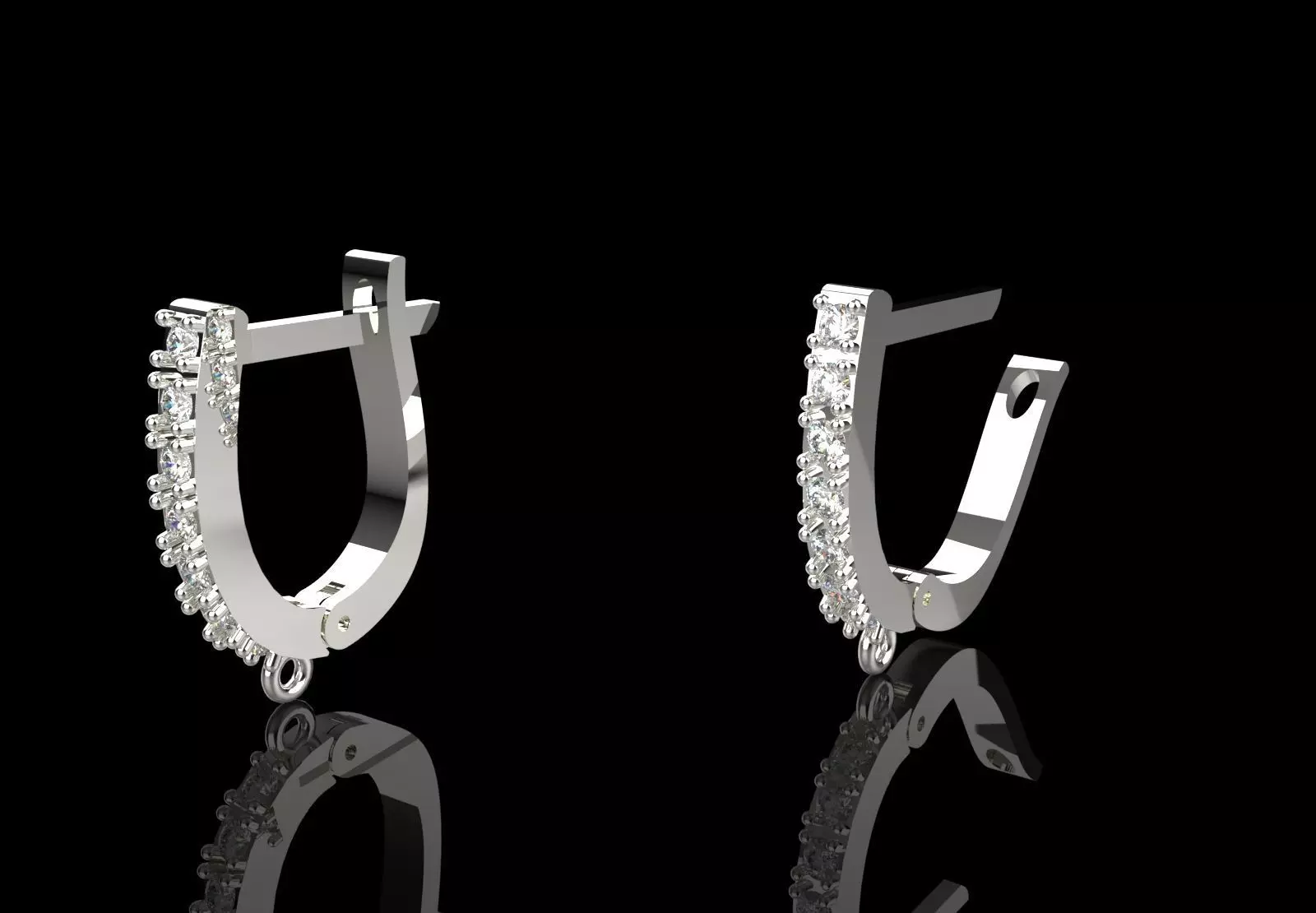 Earring Fittings - White Gold Lever-Back Clasp Diamonds gl0021 3D print model_1