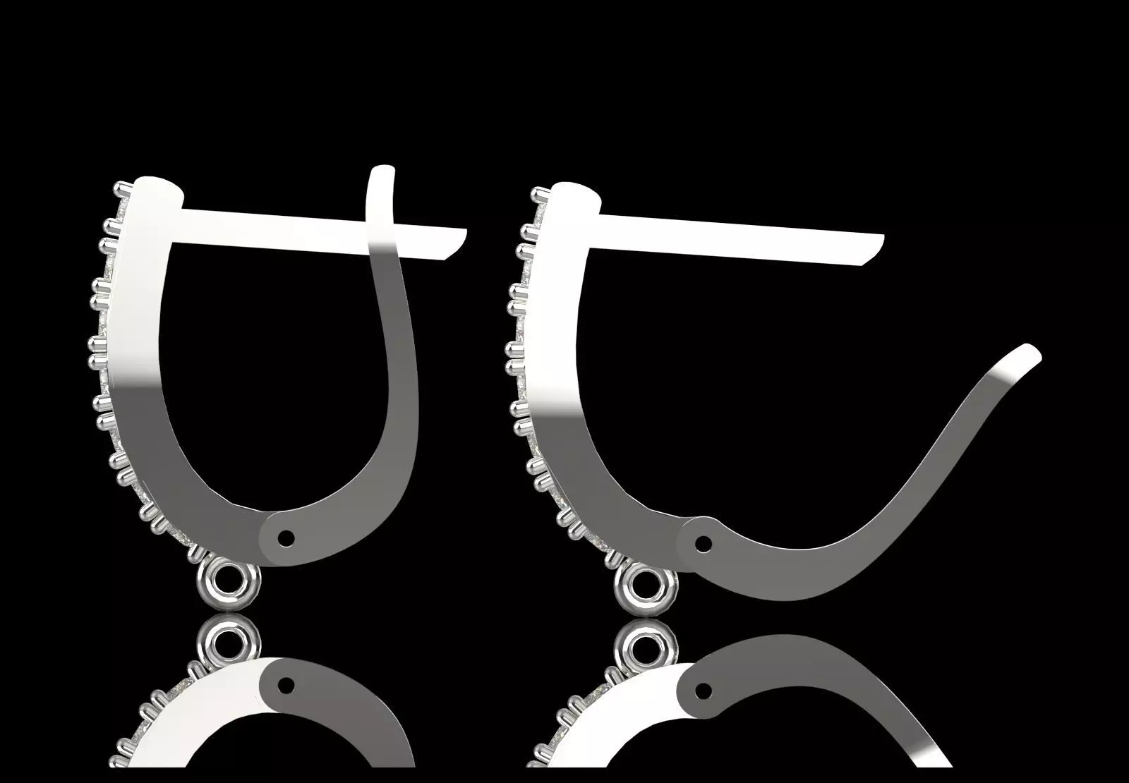 Earring Fittings - White Gold Lever-Back Clasp Diamonds gl0021 3D print model_2