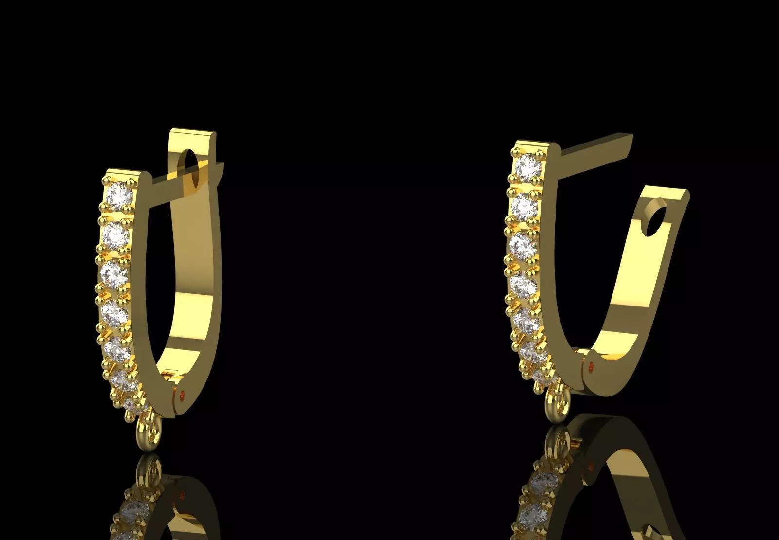 Earring Fittings - White Gold Lever-Back Clasp Diamonds gl0021 3D print model_16