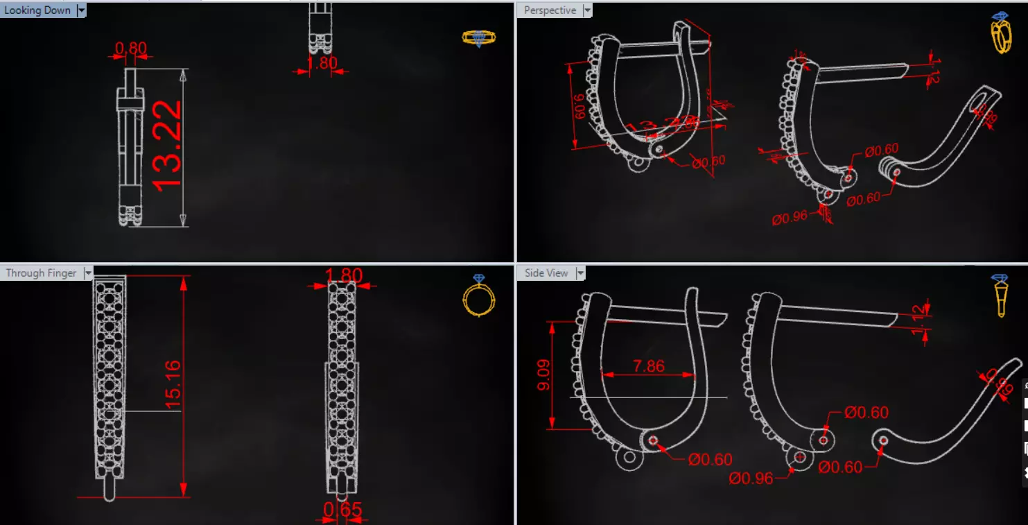 Earring Fittings - White Gold Lever-Back Clasp Diamonds gl0021 3D print model_21