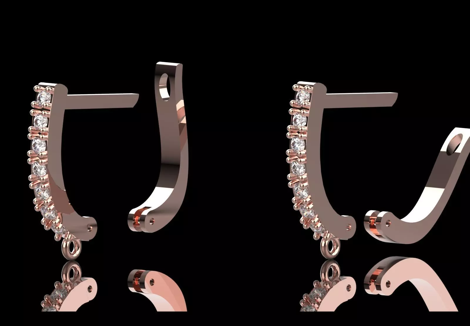 Earring Fittings - White Gold Lever-Back Clasp Diamonds gl0021 3D print model_18