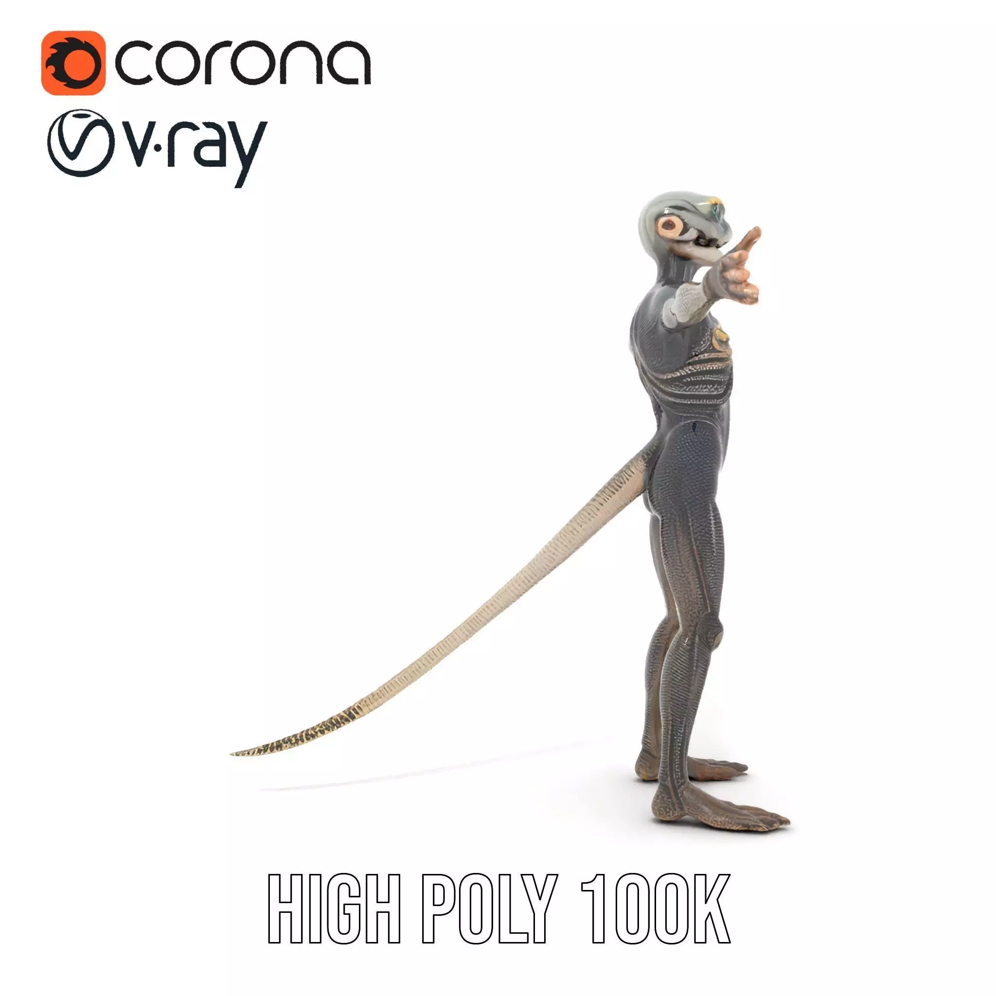 Futuristic Reptilian Figure model pack Low-poly 3D model_27
