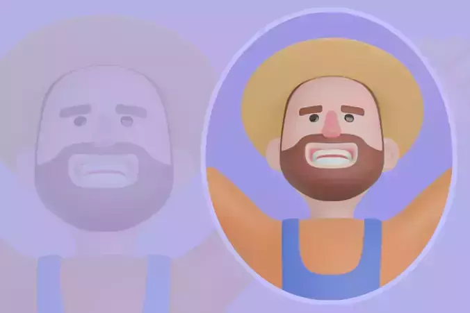Stylized 3D Cartoon Farmer Man - Joyful Victory Pose