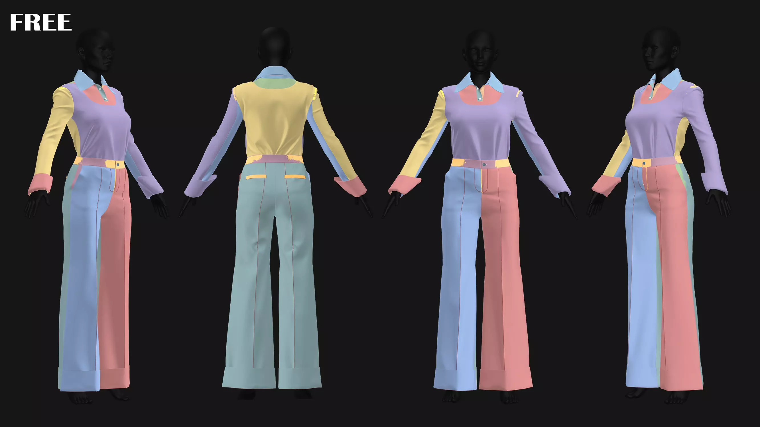 Female Outfit Set Free low-poly 3D model_2