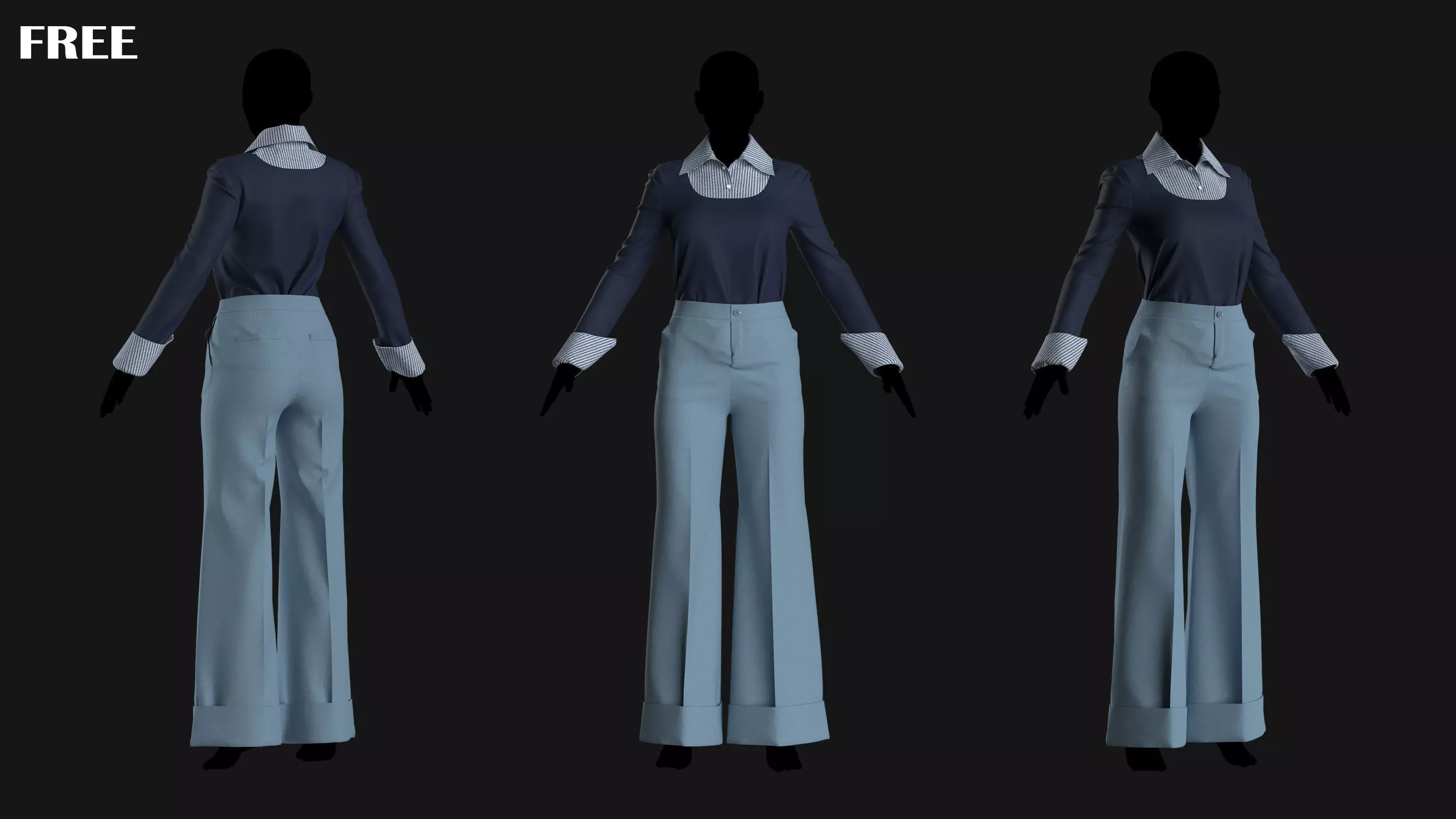 Female Outfit Set Free low-poly 3D model_1