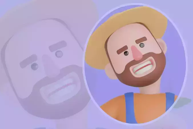 Stylized 3D Cartoon Farmer Man - Proud Flower Offering Character