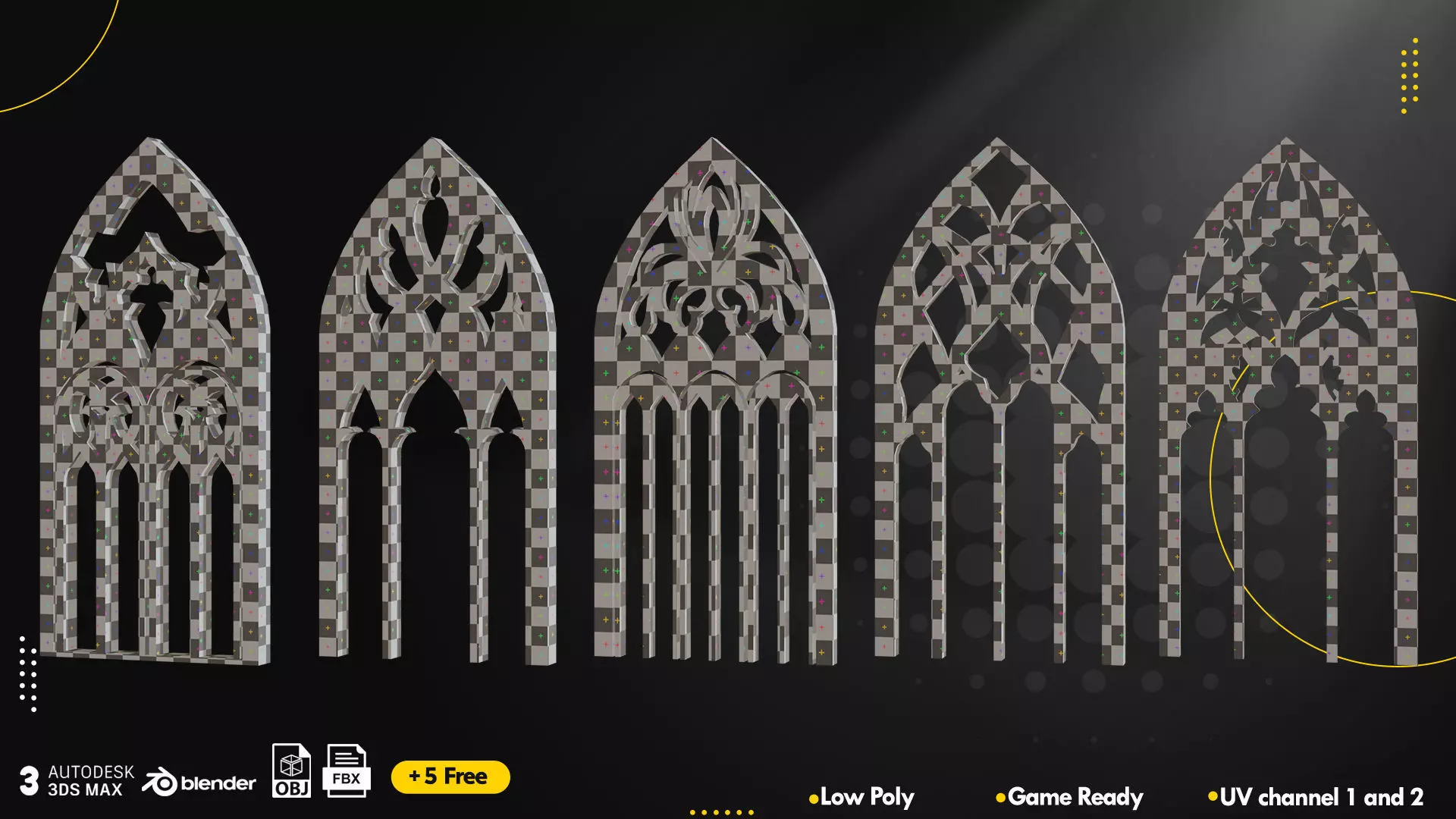25 Gothic Window Vol1 Low-poly 3D model_6