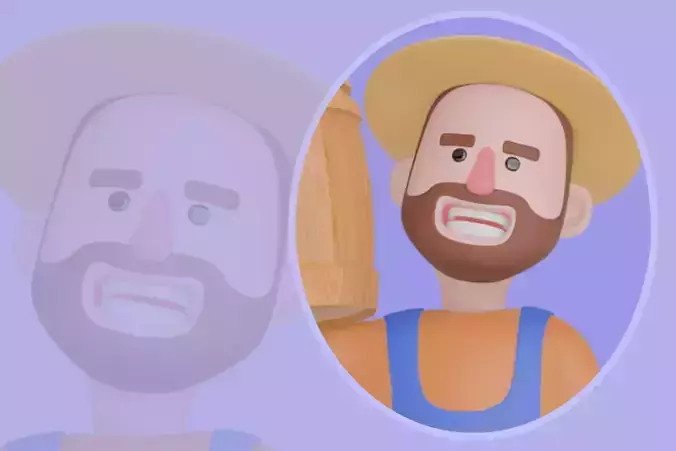 Stylized 3D Cartoon Farmer Man - One-Hand Barrel Lift