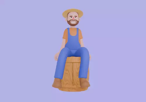 Stylized 3D Cartoon Farmer Man - Sitting on Barrel Rest 3D model_2
