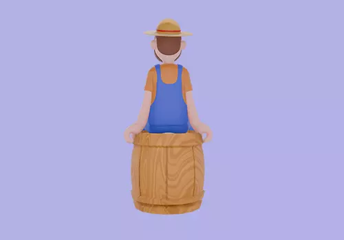 Stylized 3D Cartoon Farmer Man - Sitting on Barrel Rest 3D model_4