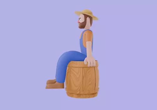 Stylized 3D Cartoon Farmer Man - Sitting on Barrel Rest 3D model_3