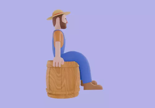 Stylized 3D Cartoon Farmer Man - Sitting on Barrel Rest 3D model_5