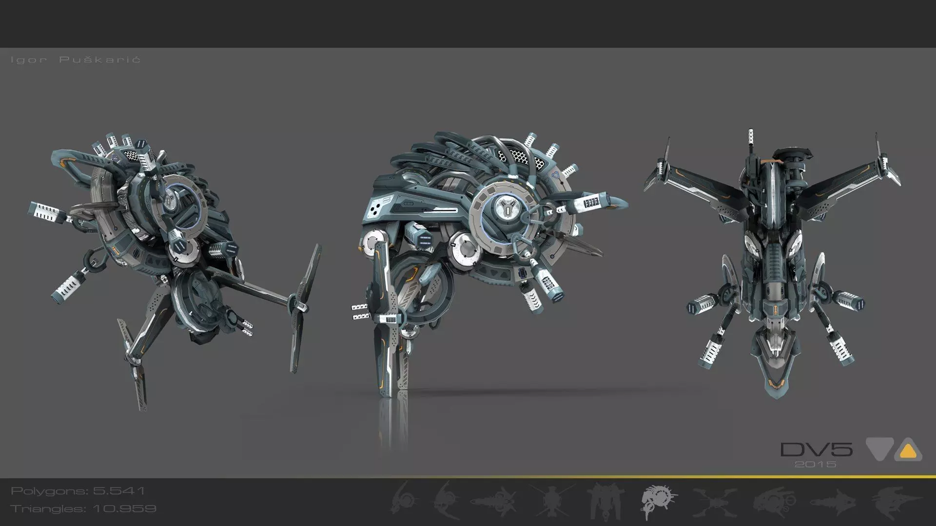 Cybertech 10 Drone pack Low-poly 3D model_22