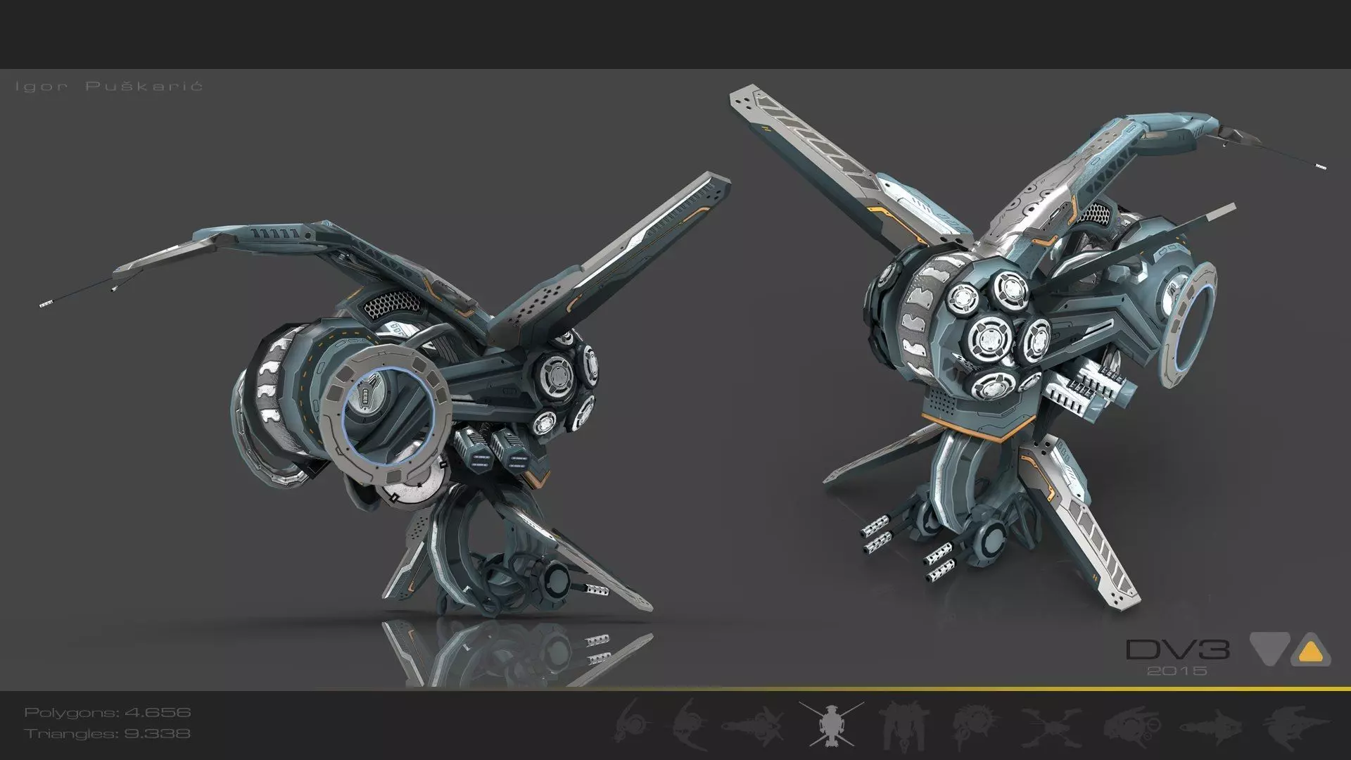 Cybertech 10 Drone pack Low-poly 3D model_14