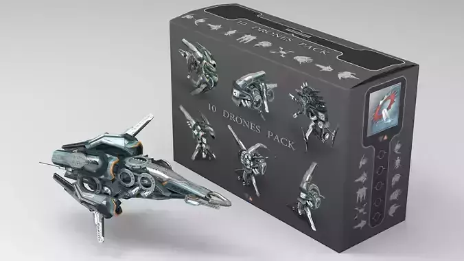 Cybertech 10 Drone pack Low-poly 3D model