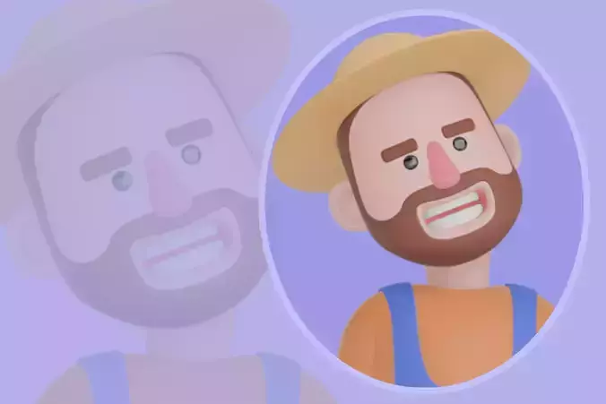 Stylized 3D Cartoon Farmer Man - Relaxed Sitting on Barrel