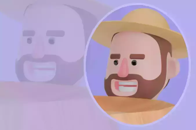 Stylized 3D Cartoon Farmer Man - Pushing Large Barrel