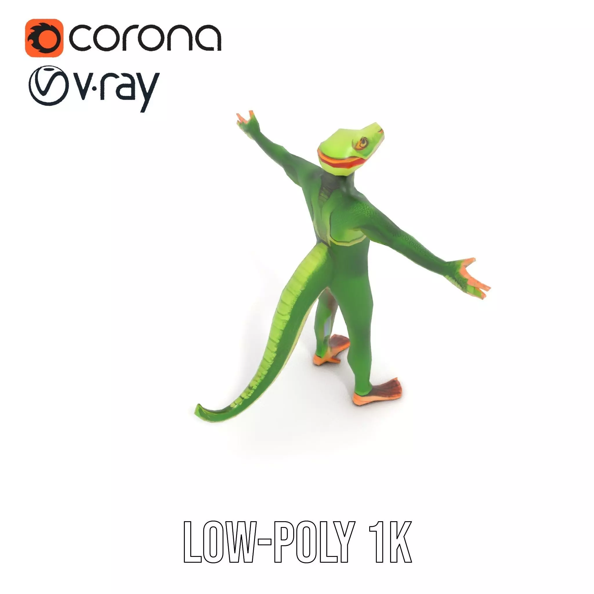 Green Humanoid Lizard model pack Low-poly 3D model_17