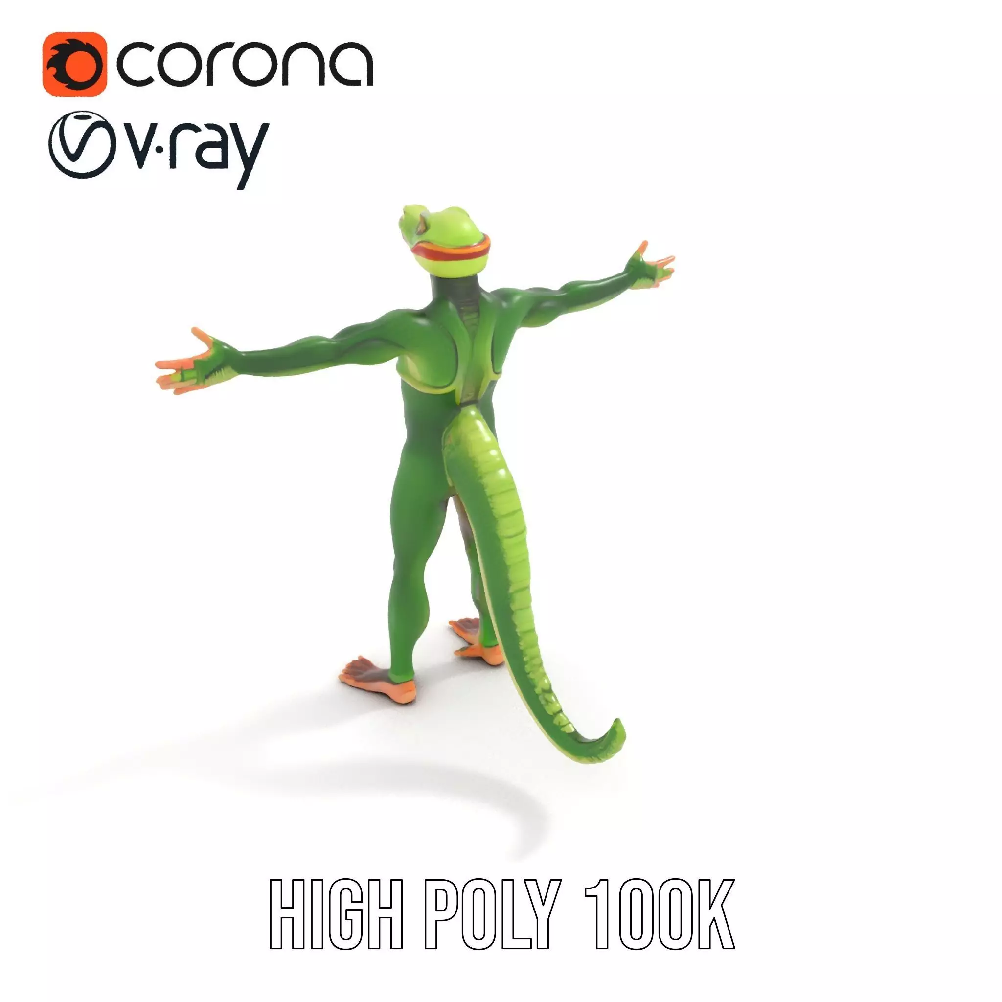 Green Humanoid Lizard model pack Low-poly 3D model_10