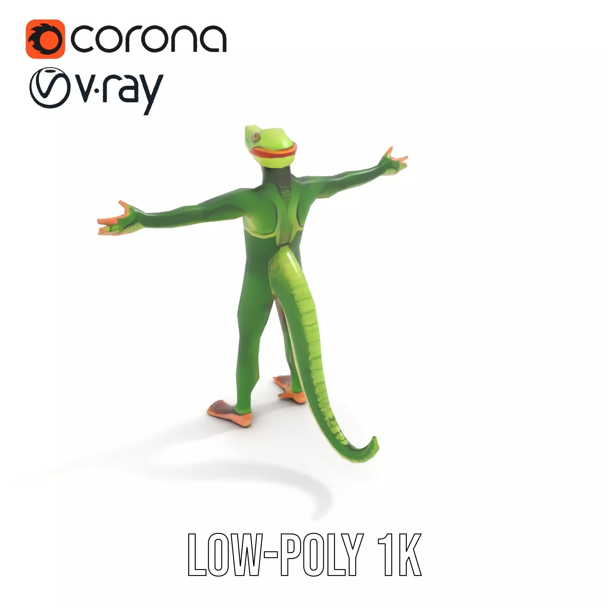 Green Humanoid Lizard model pack Low-poly 3D model_8