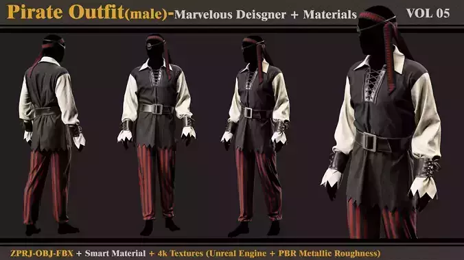 Pirate Outfit-MD-Clo3d- Smart Material- Textures-OBJ-FBX