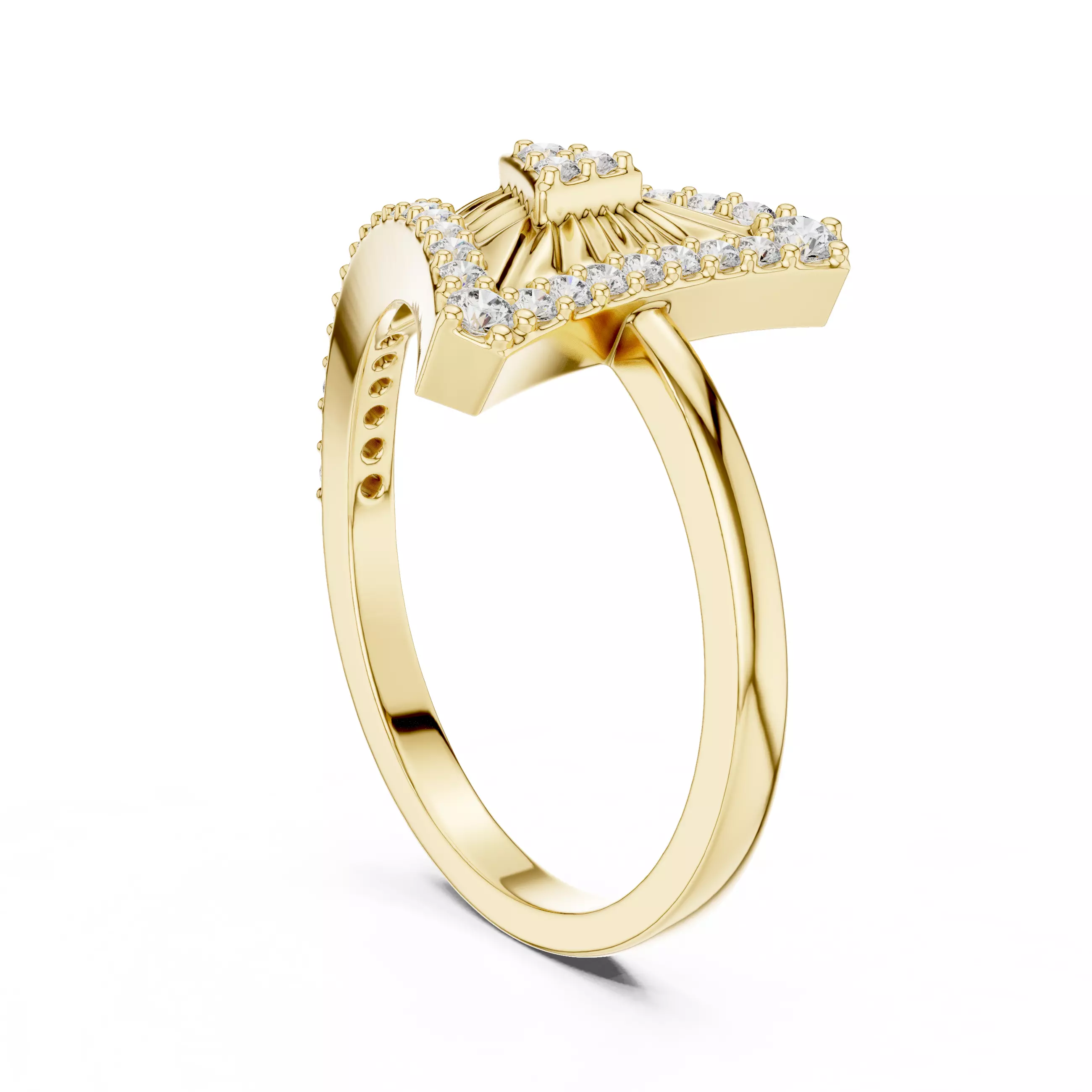 Round Cut Diamond Tringle Shape Engagement Ring 3DM STL Video 3D print model_6