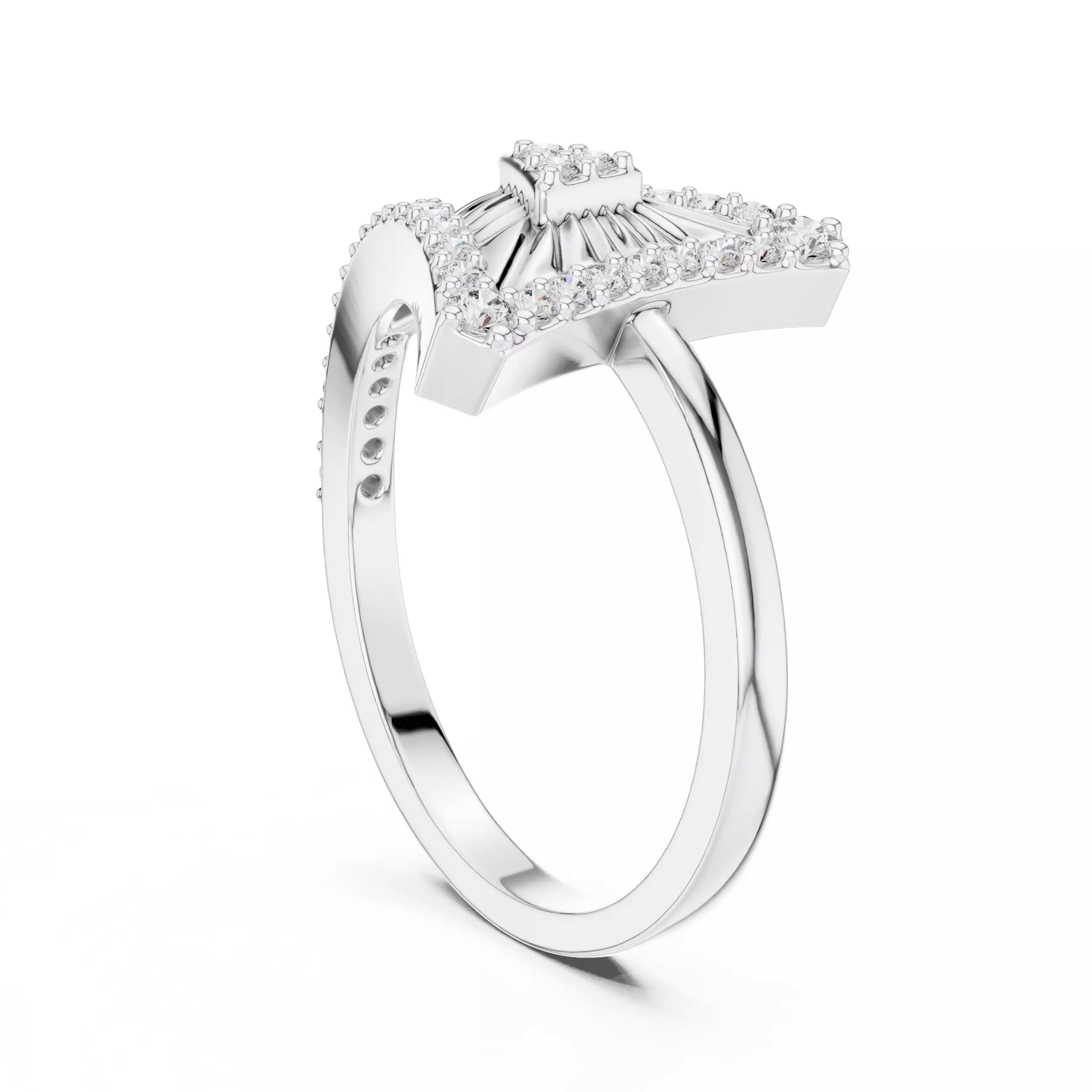 Round Cut Diamond Tringle Shape Engagement Ring 3DM STL Video 3D print model_9