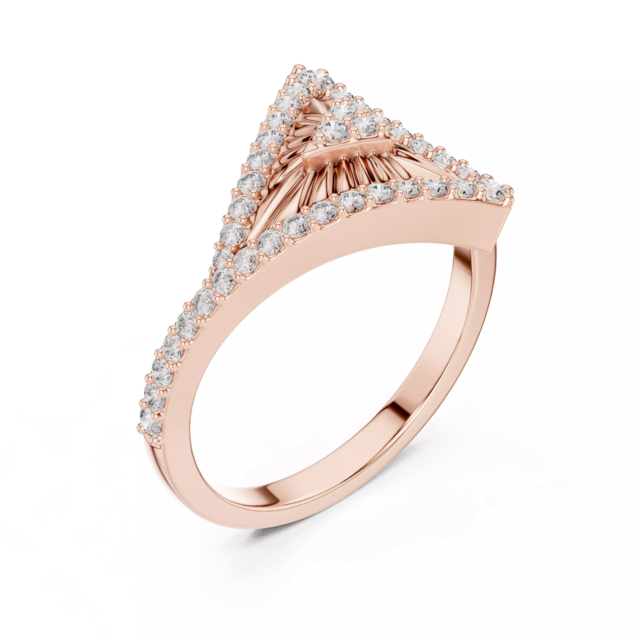 Round Cut Diamond Tringle Shape Engagement Ring 3DM STL Video 3D print model_4