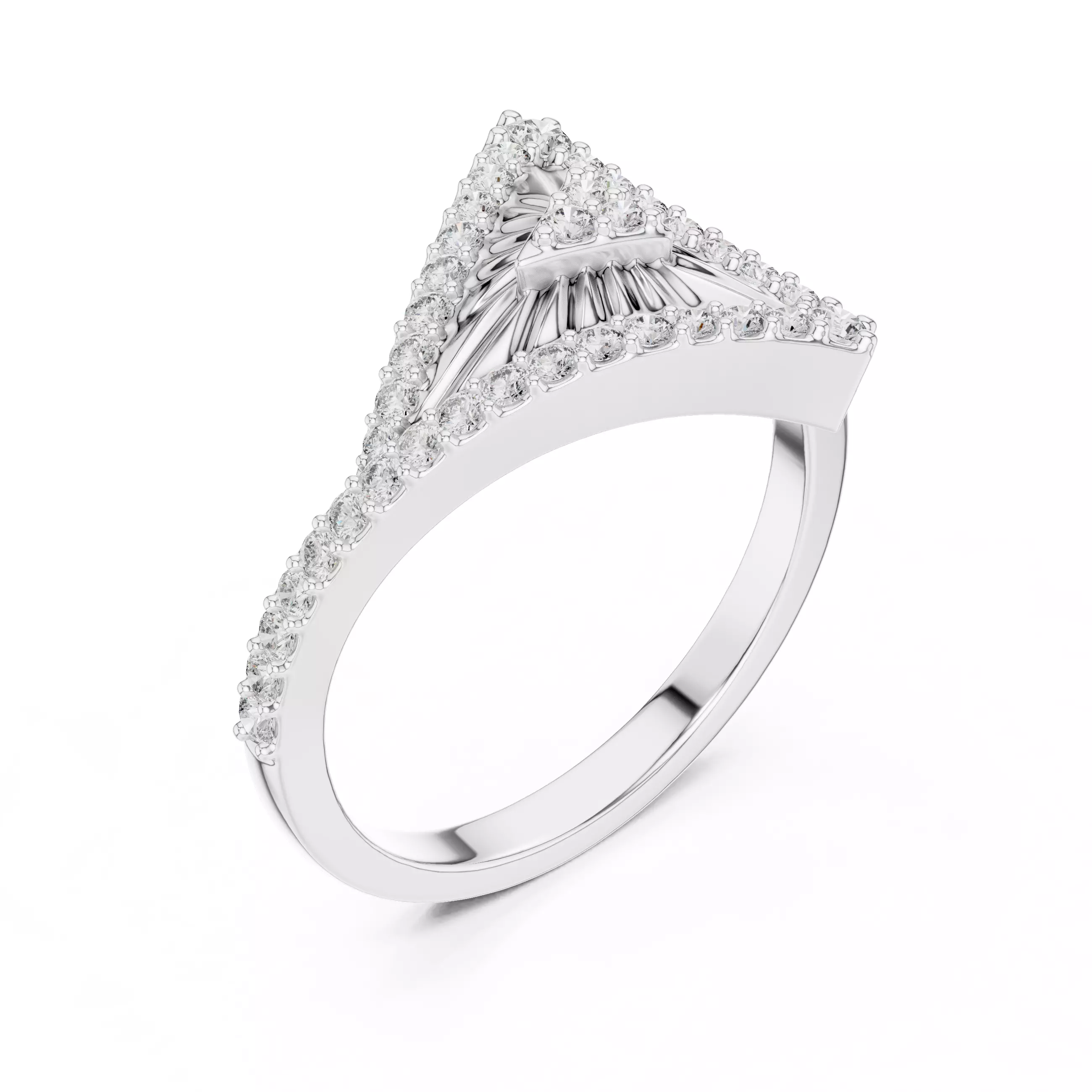 Round Cut Diamond Tringle Shape Engagement Ring 3DM STL Video 3D print model_10