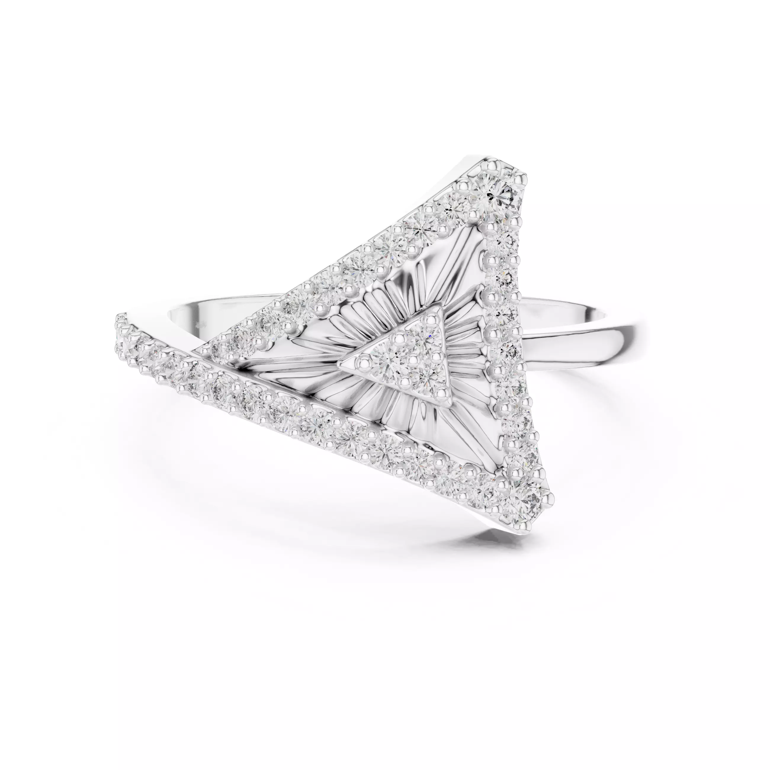 Round Cut Diamond Tringle Shape Engagement Ring 3DM STL Video 3D print model_2