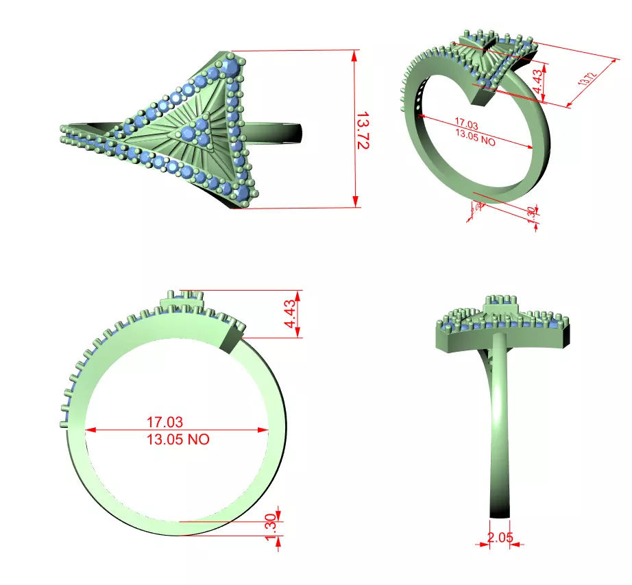 Round Cut Diamond Tringle Shape Engagement Ring 3DM STL Video 3D print model_12