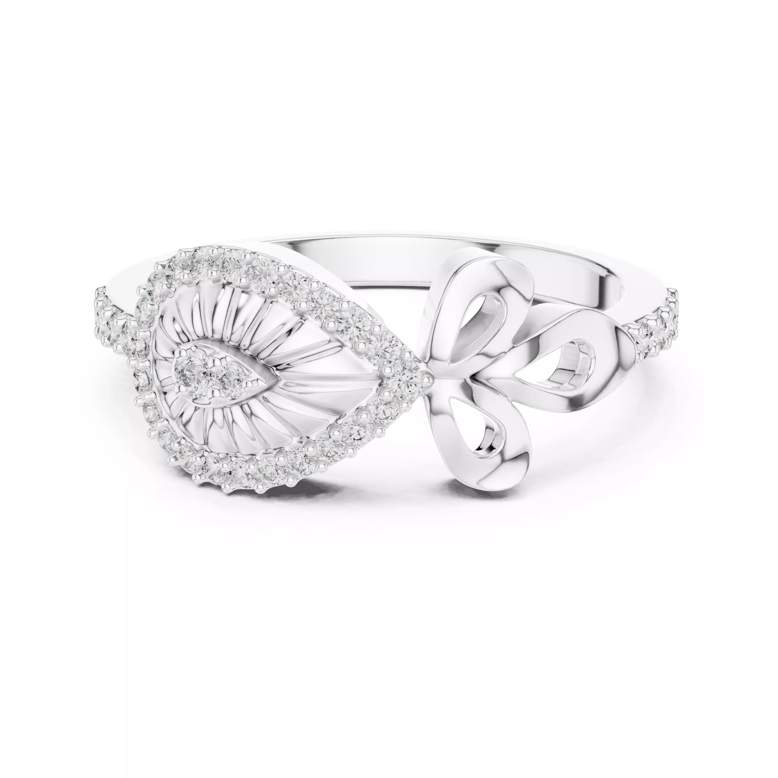 Round Cut Diamond Pear Shape Flower Wedding Ring 3DM STL Video 3D print model_2