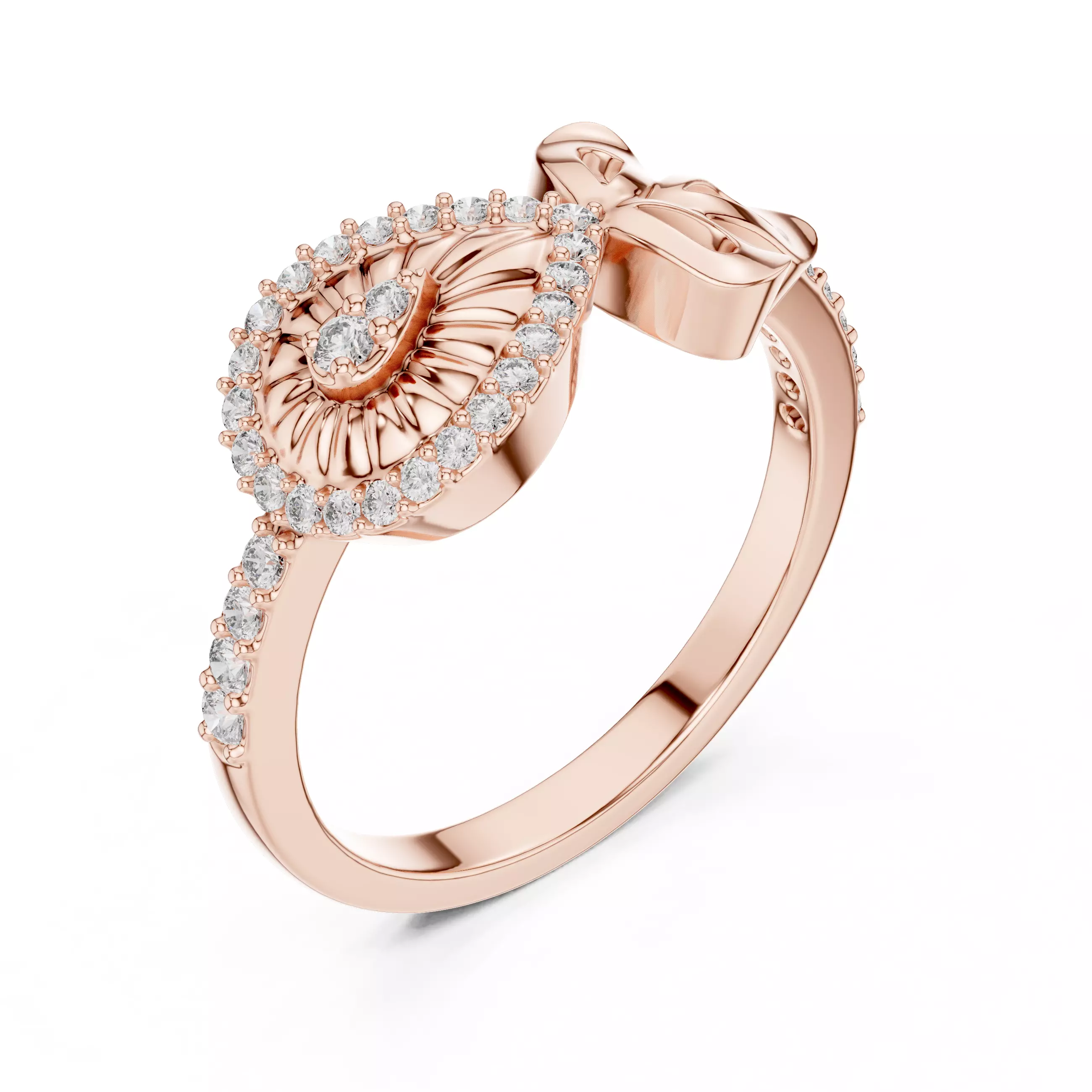 Round Cut Diamond Pear Shape Flower Wedding Ring 3DM STL Video 3D print model_4