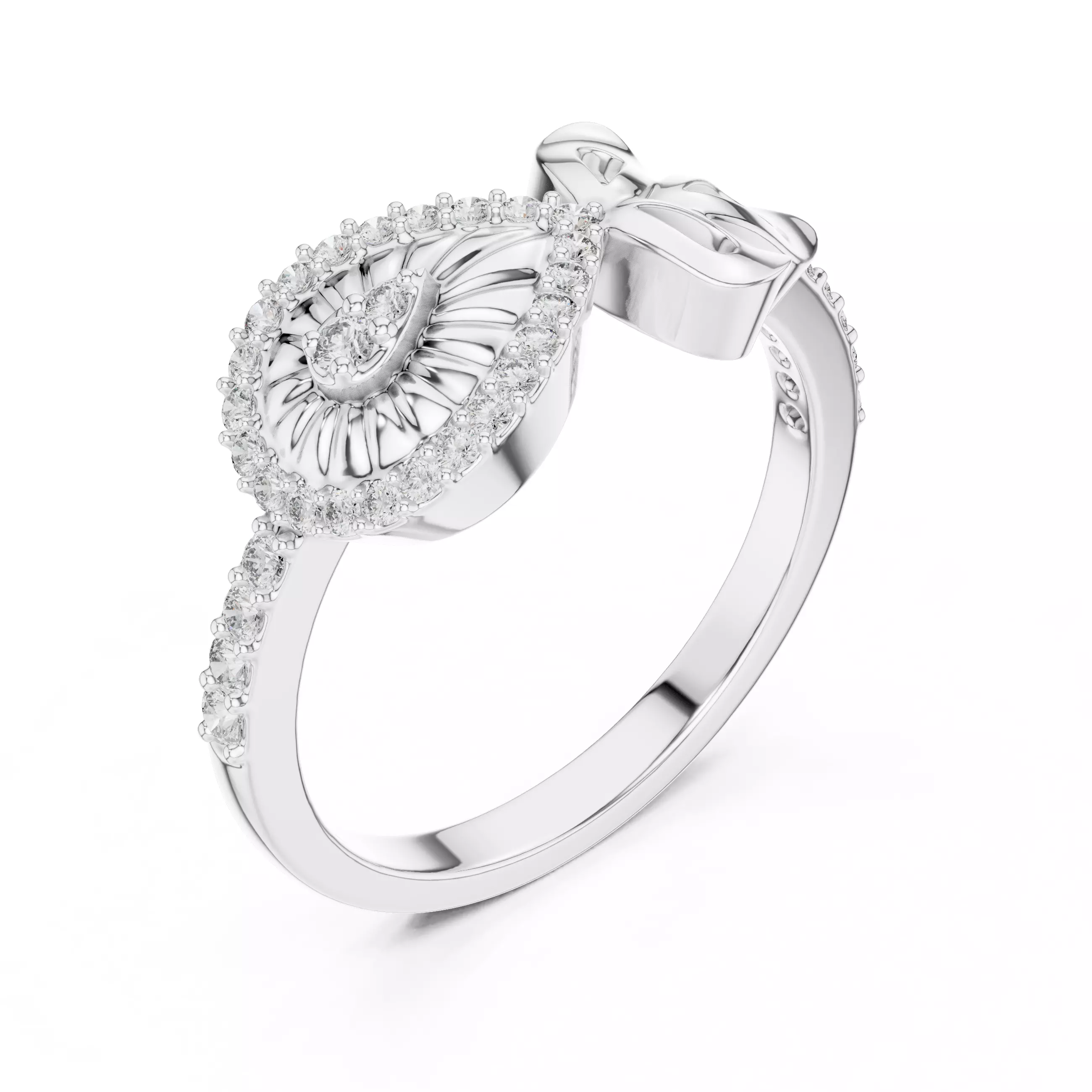 Round Cut Diamond Pear Shape Flower Wedding Ring 3DM STL Video 3D print model_10