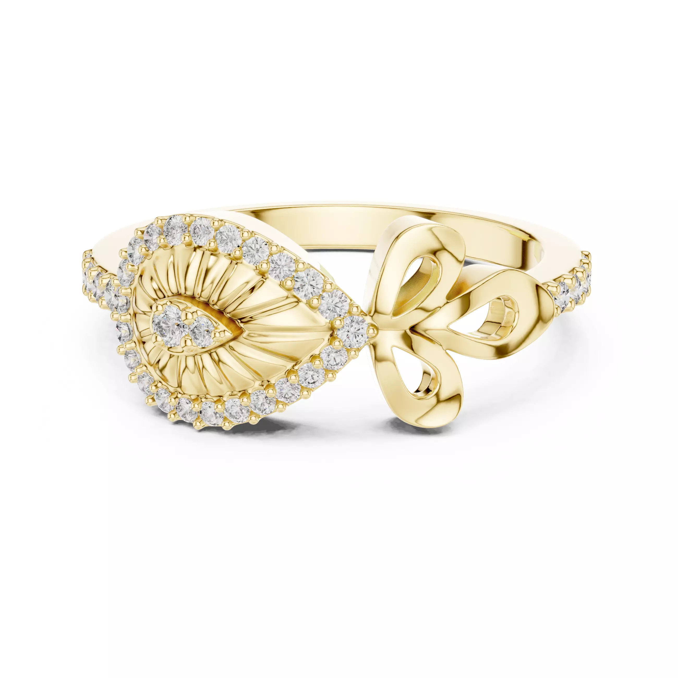 Round Cut Diamond Pear Shape Flower Wedding Ring 3DM STL Video 3D print model_1