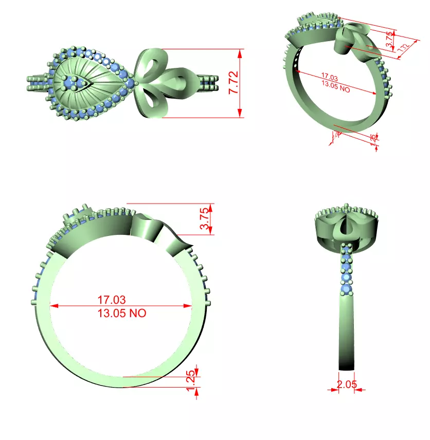 Round Cut Diamond Pear Shape Flower Wedding Ring 3DM STL Video 3D print model_12
