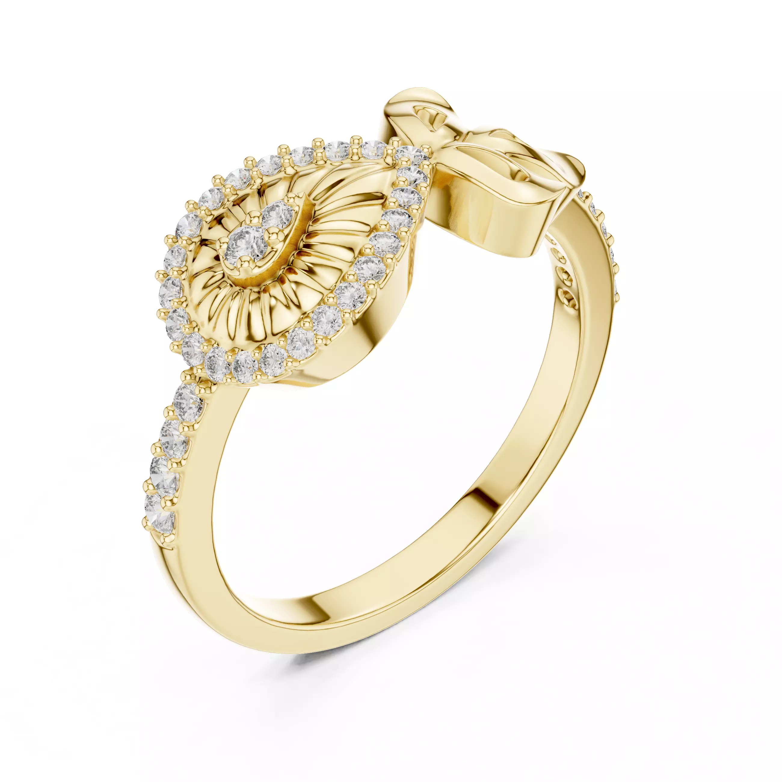 Round Cut Diamond Pear Shape Flower Wedding Ring 3DM STL Video 3D print model_7