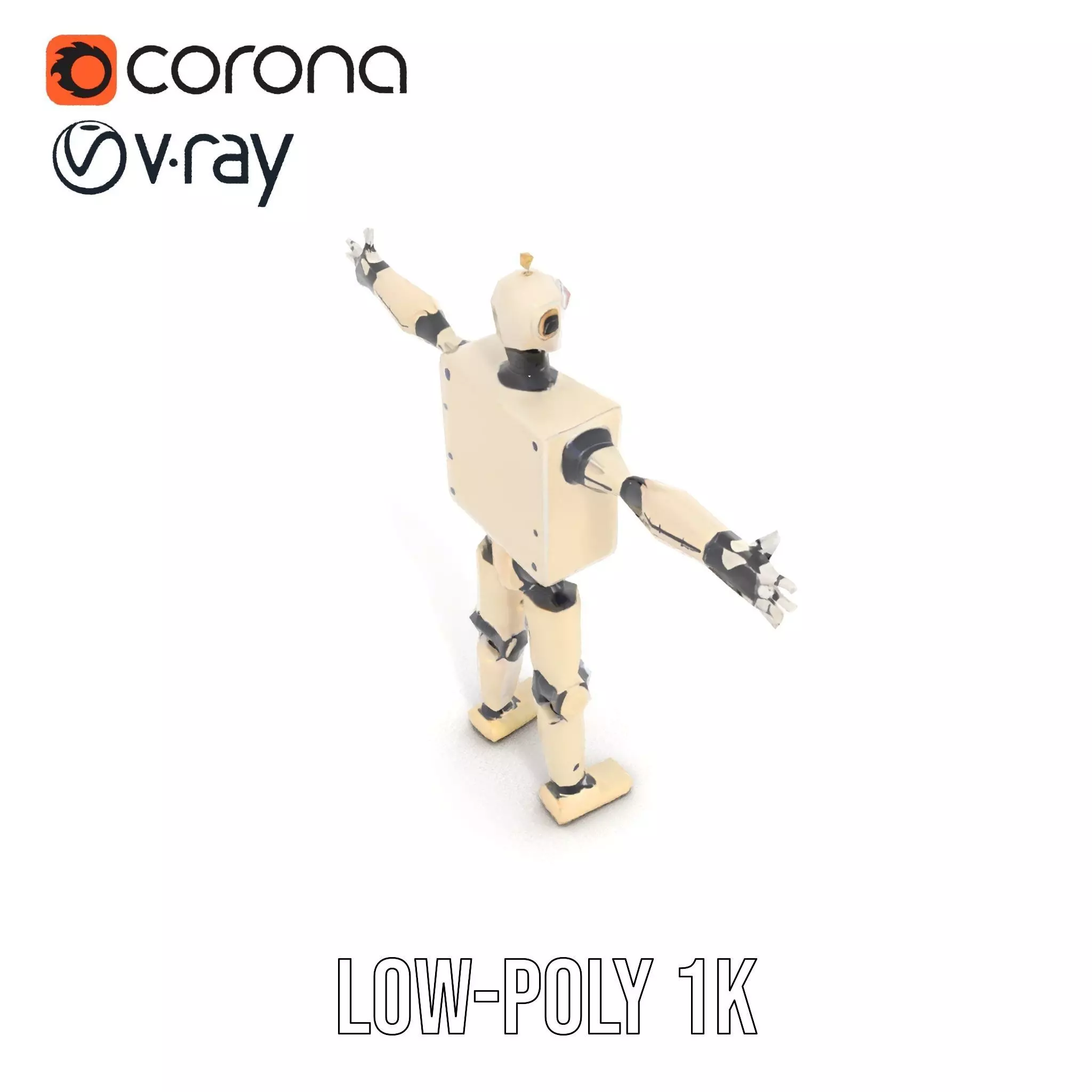 Retro Robot Classic Beige model pack Low-poly 3D model_9