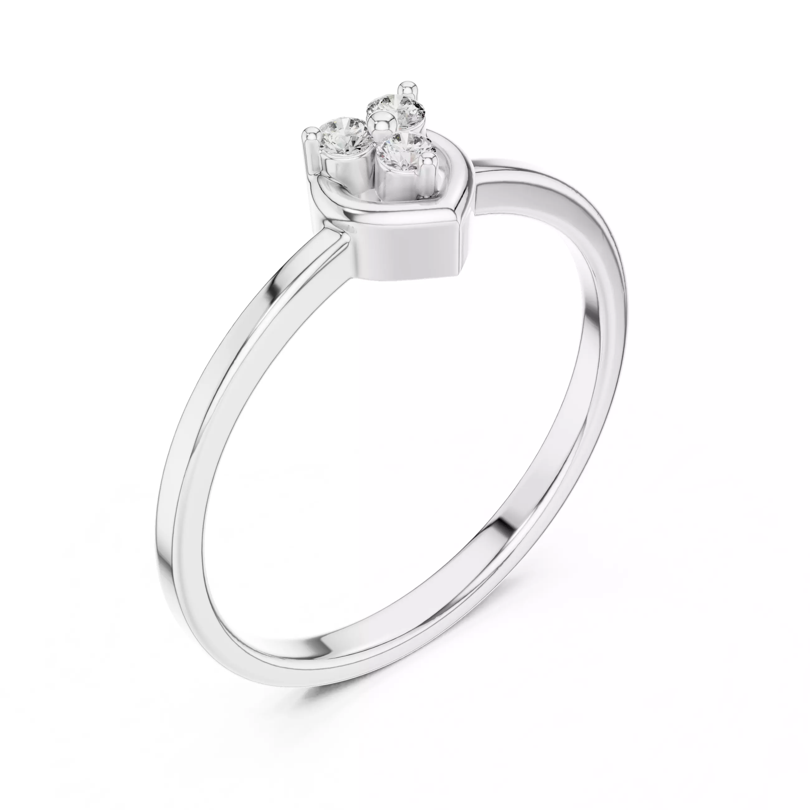 Three Stone Round Cut Diamond Heart Shape Ring 3DM STL Video 3D print model_10