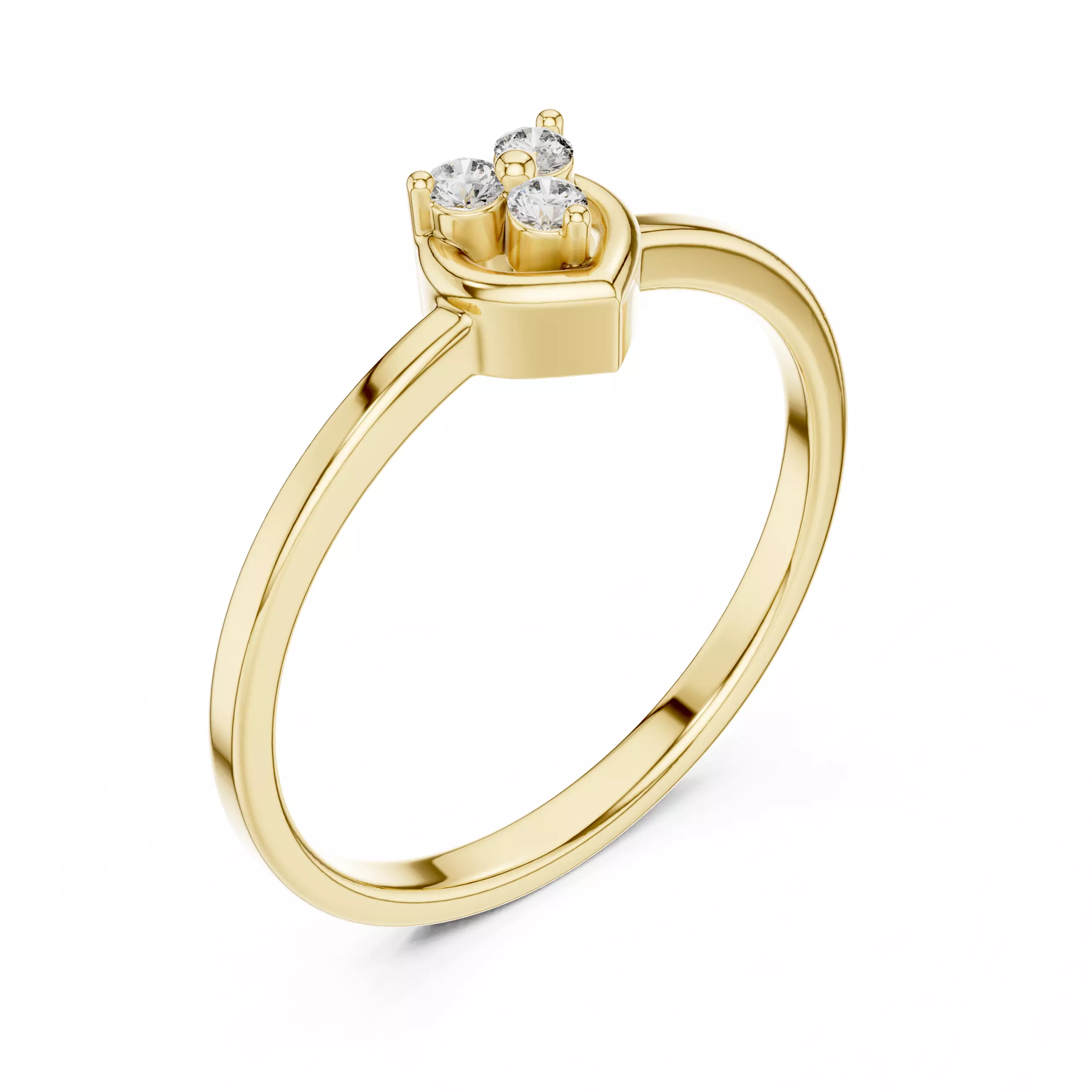 Three Stone Round Cut Diamond Heart Shape Ring 3DM STL Video 3D print model_7
